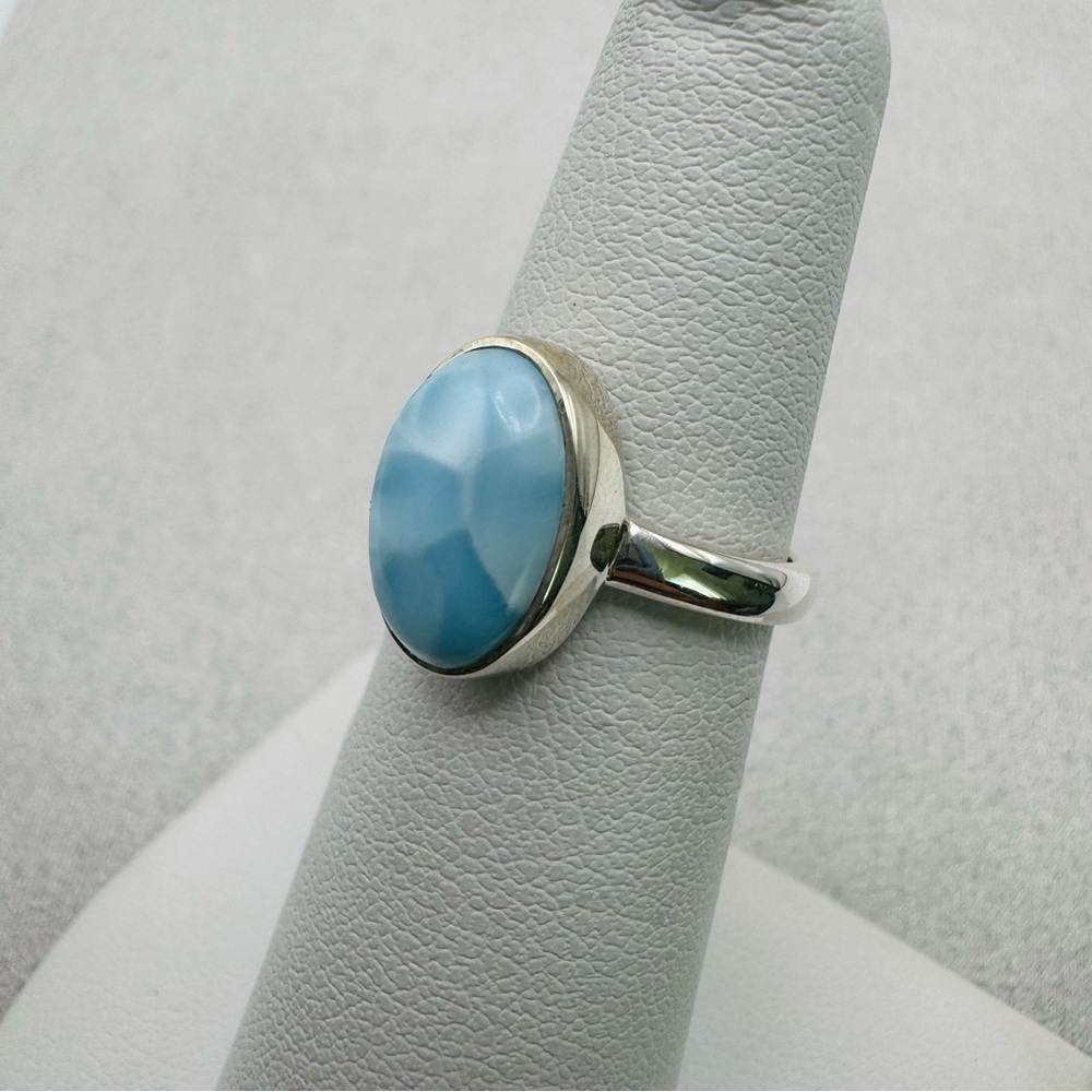 S925 Oval Aaa Larimar Ring - image 2